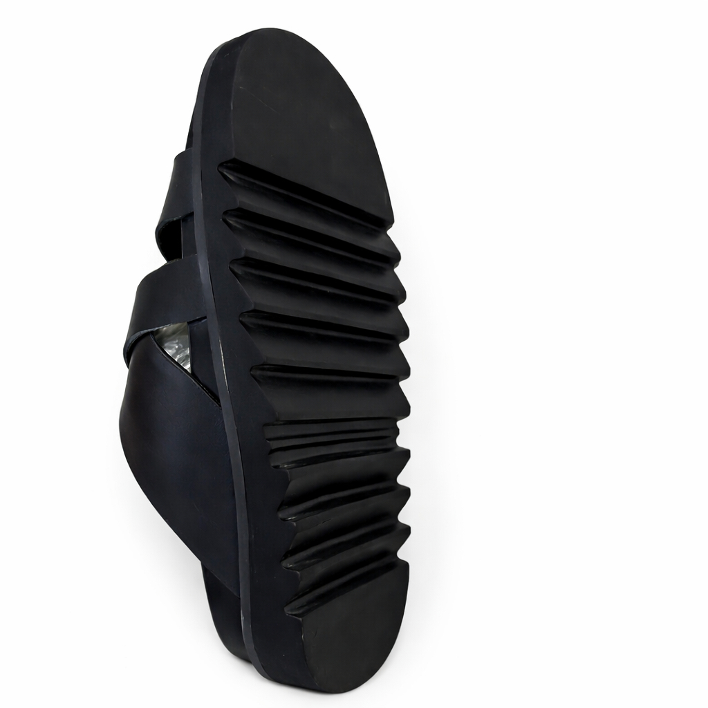 Black Cross Strap Slip On Sandal For Men